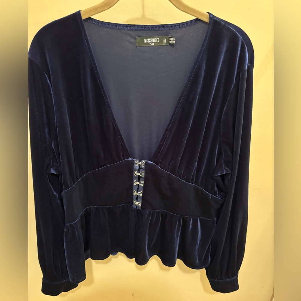 NWOT Missguided Crushed Velvet Corset Top In Dark Blue Women’s Plus Size 14 - Picture 15 of 15